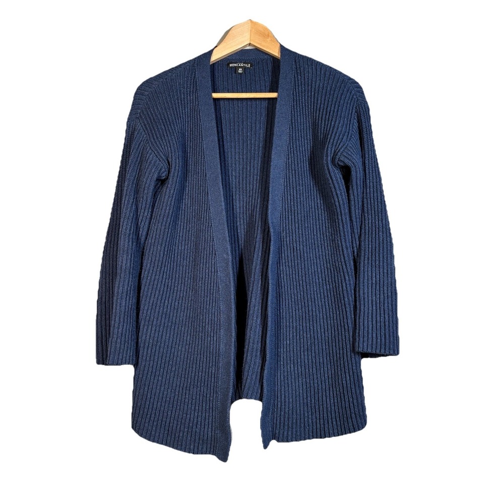 J.Crew Mercantile Sweater Womens XS Blue Cardigan Knit Open Front 100% Cotton